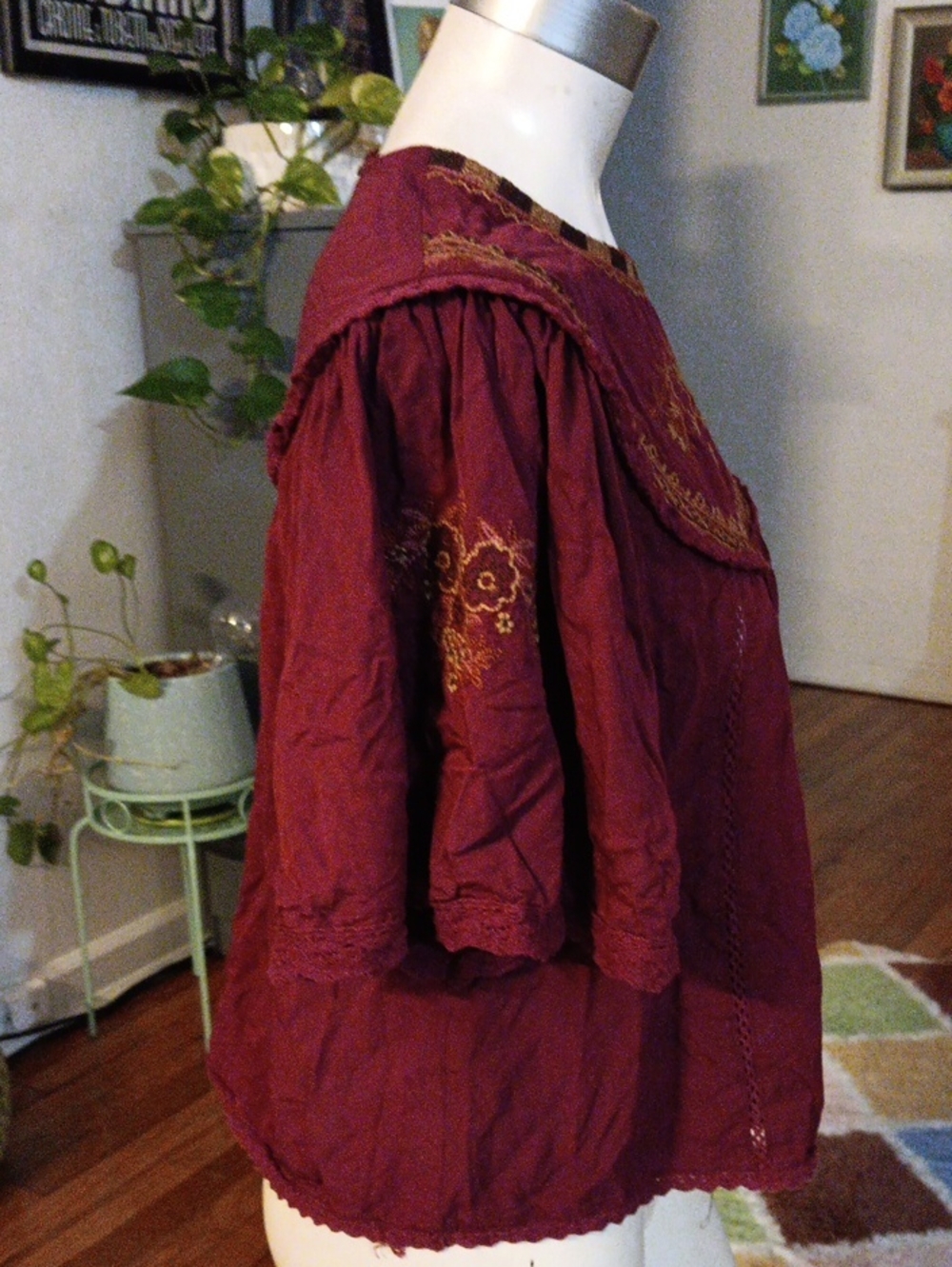 Angie Wine Red Embroidered Peasant Blouse - Picture 3 of 9